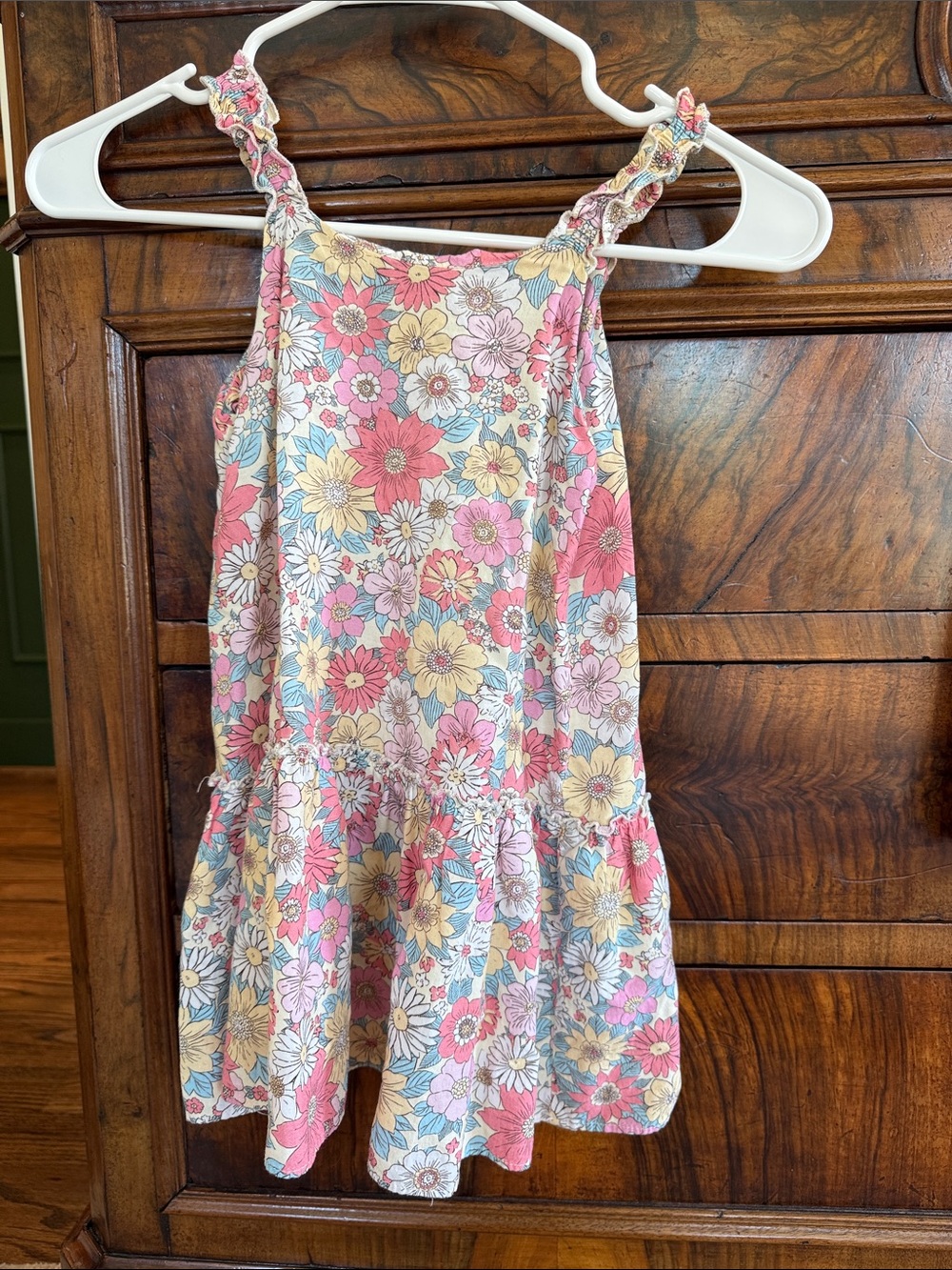 Feather 4 Arrow Floral Ruffle-Strap Sundress - Pastel Pink & Yellow